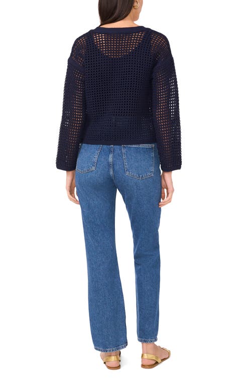 Two By Vince Camuto Open Stitch Lace-up Top In Classic Navy