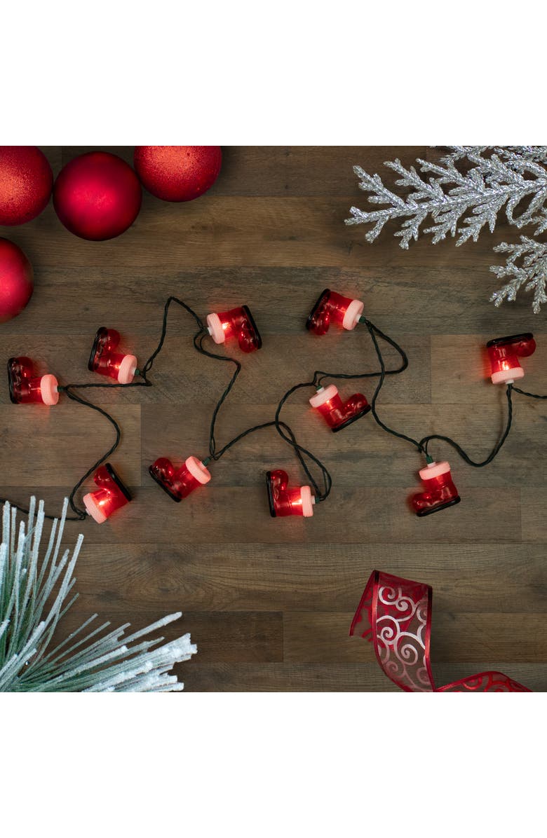 Northlight Santa's Boots Christmas Light Set - Clear - 7.5' Green Wire - 10ct, Alternate, color, Red
