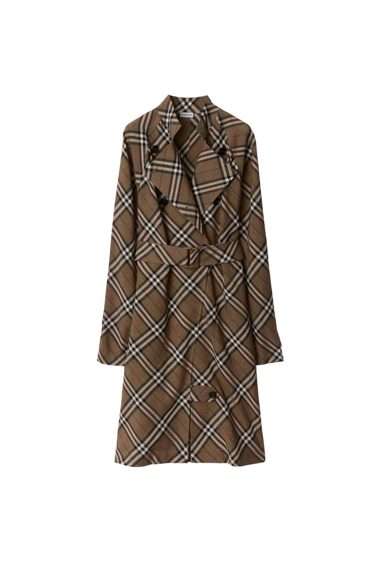 Check Silk Blend Trench Dress, Alternate, color, Brush