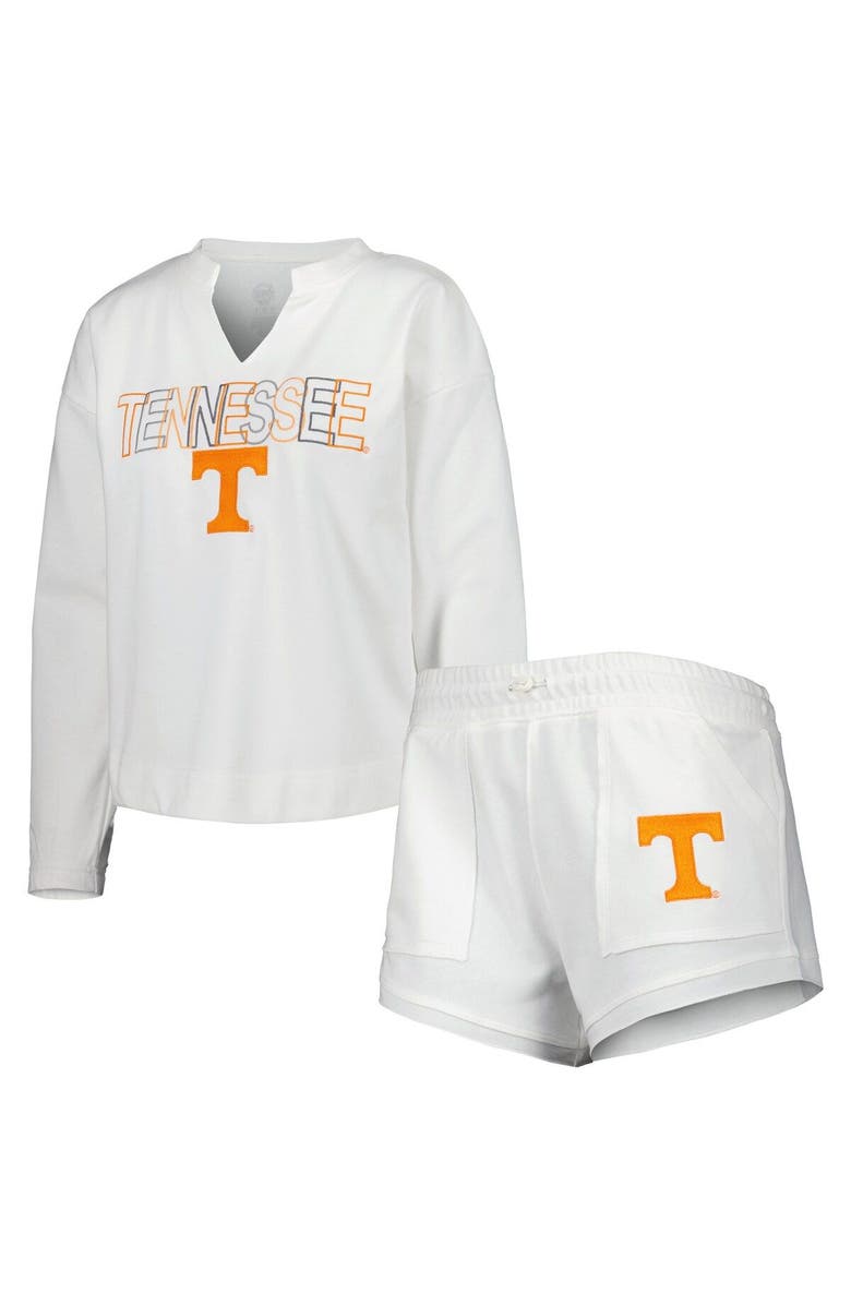 CONCEPTS SPORT Women's Concepts Sport  White Tennessee Volunteers Sunray Notch Neck Long Sleeve T-Shirt & Shorts Set, Alternate, color, 
