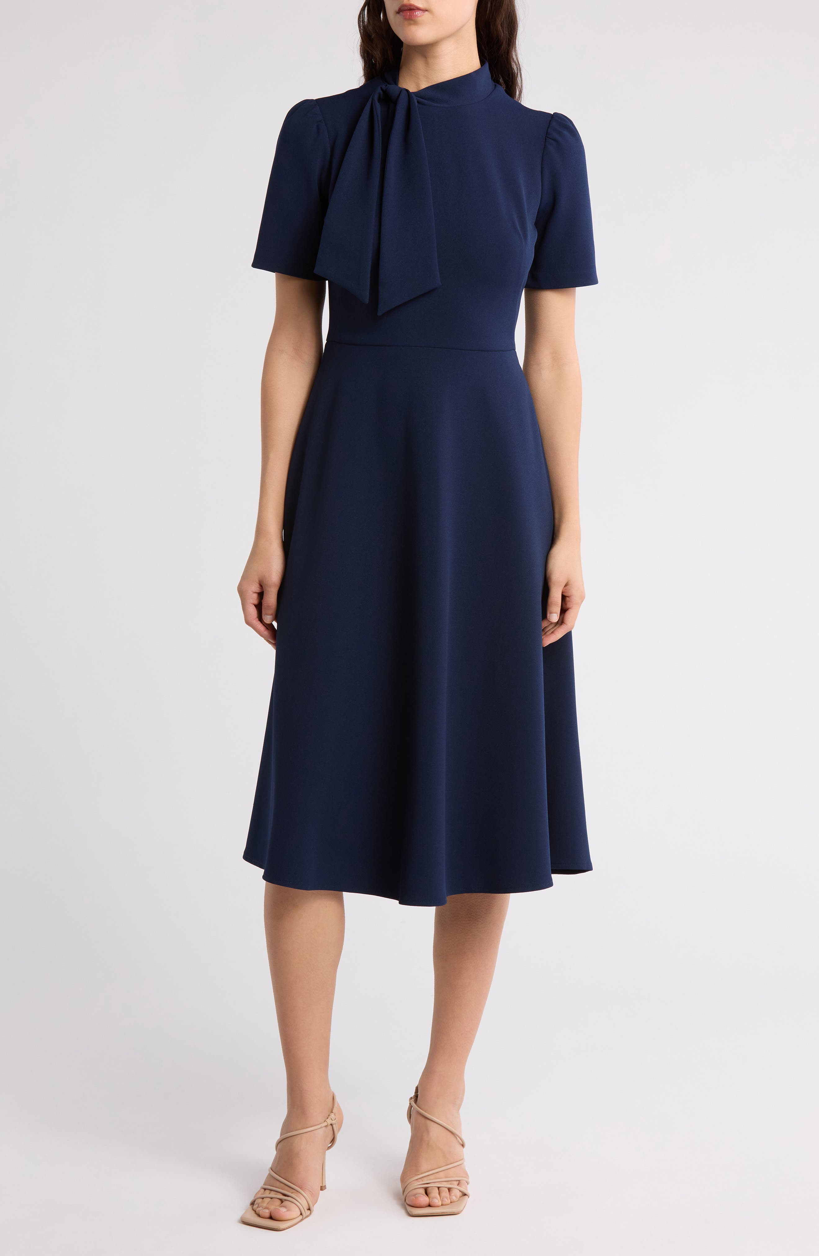Maggy London Short Sleeve Necktie Midi Dress