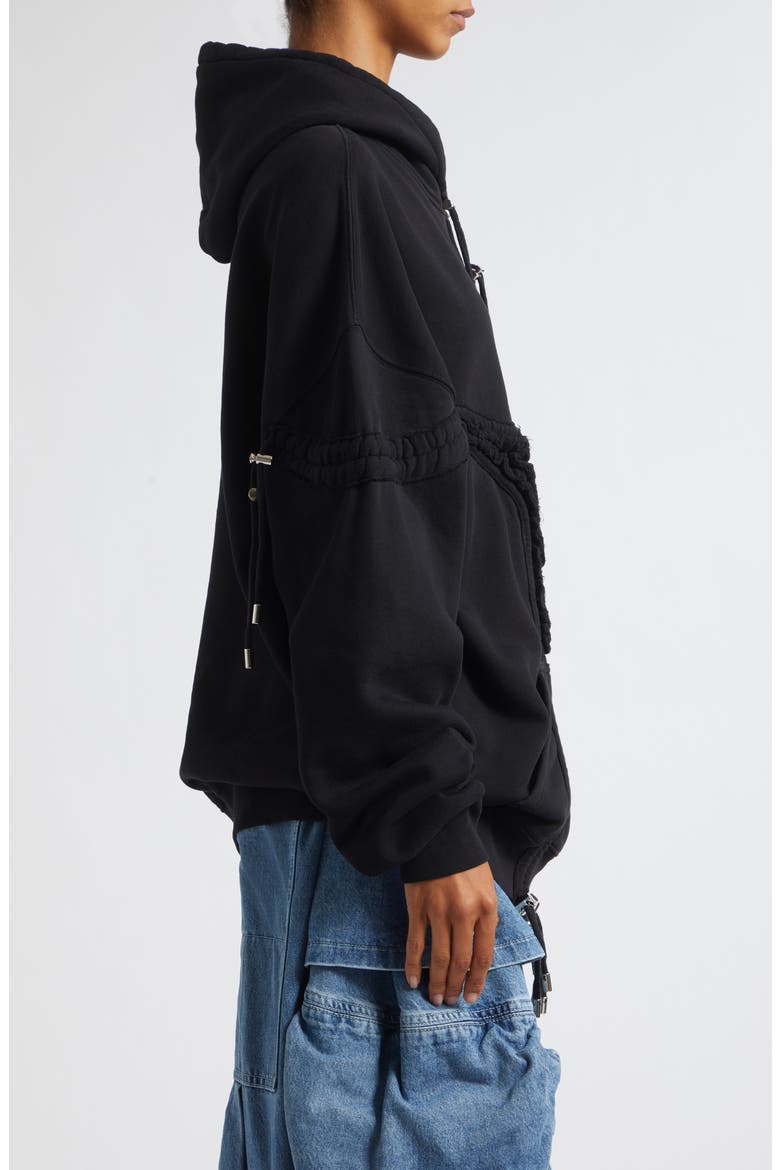 Soft Star Drawstring Ruched Cotton Hoodie, Alternate, color, BLACK