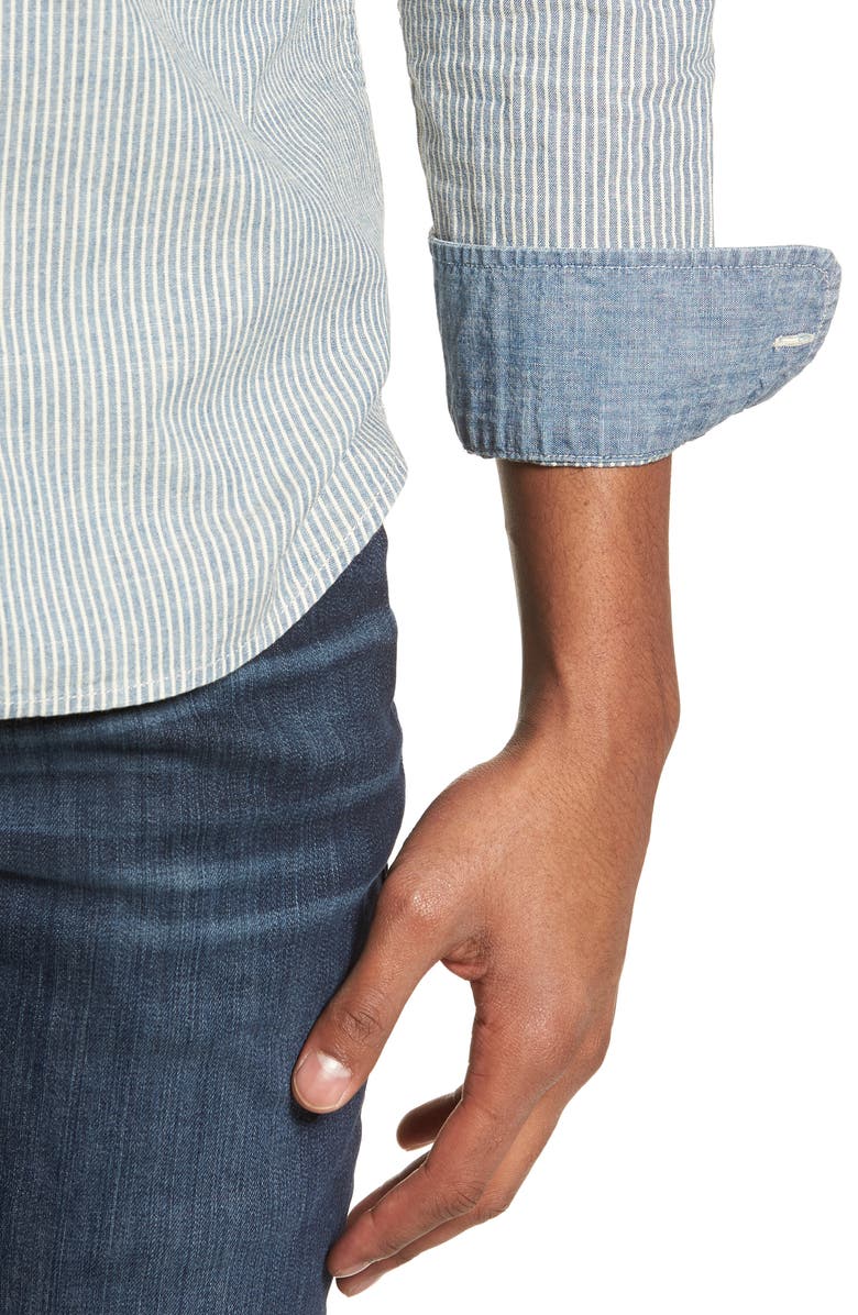 AG Nelson Slim Fit Stripe Sport Shirt, Alternate, color, Indigo/ White Stripe