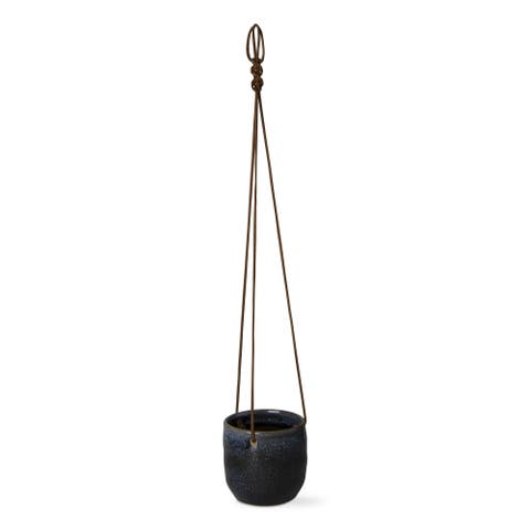 Skyline Blue Ceramic Hanging Planter for Indoor Outdoor Use