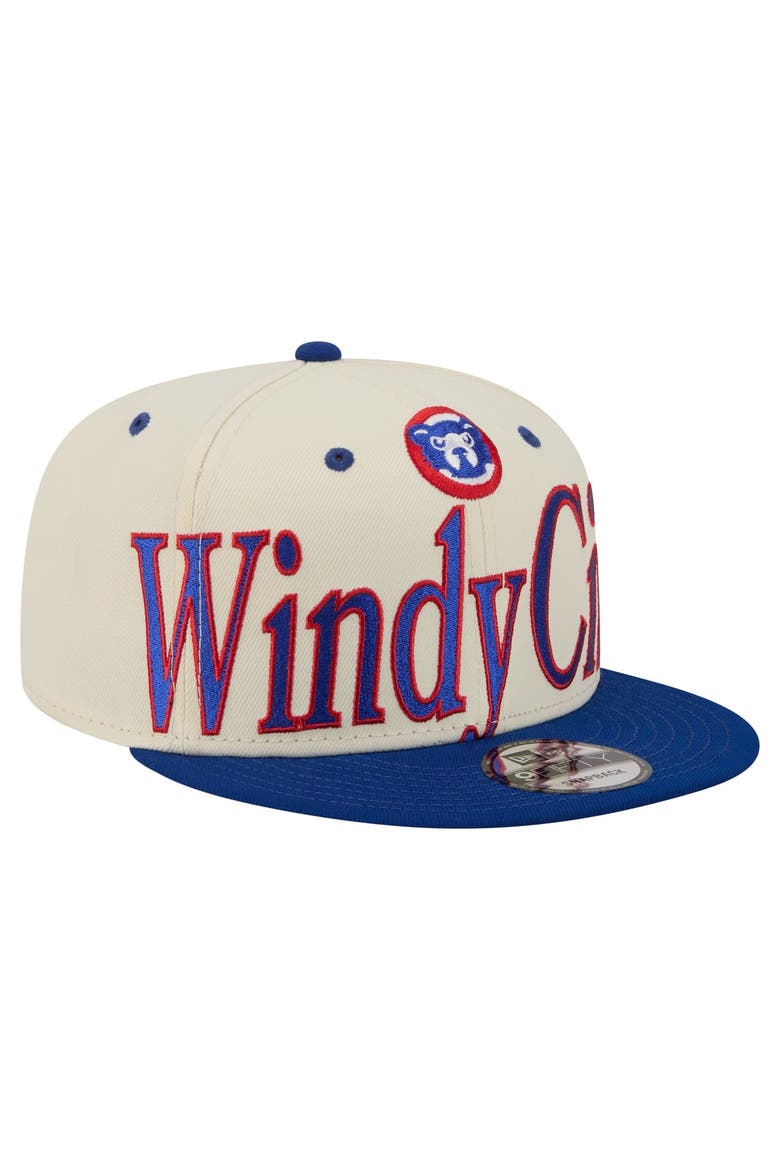 Men's New Era Cream Chicago Cubs Oversized Slogan 9FIFTY Snapback Hat, Main, color, Cream