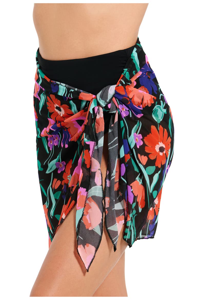 Mesh Sarong Wrap Skirt, Alternate, color, Black-Multi