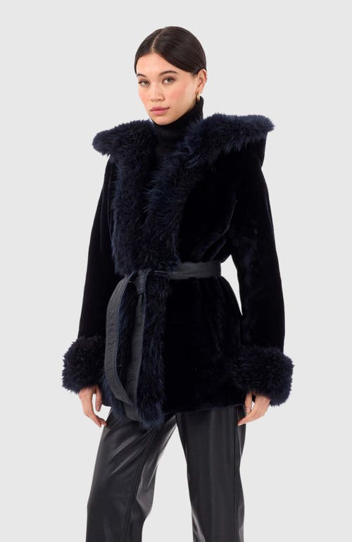 Gorski Reversible Shearling Lamb Jacket With Cashmere Goat Trim In Blue