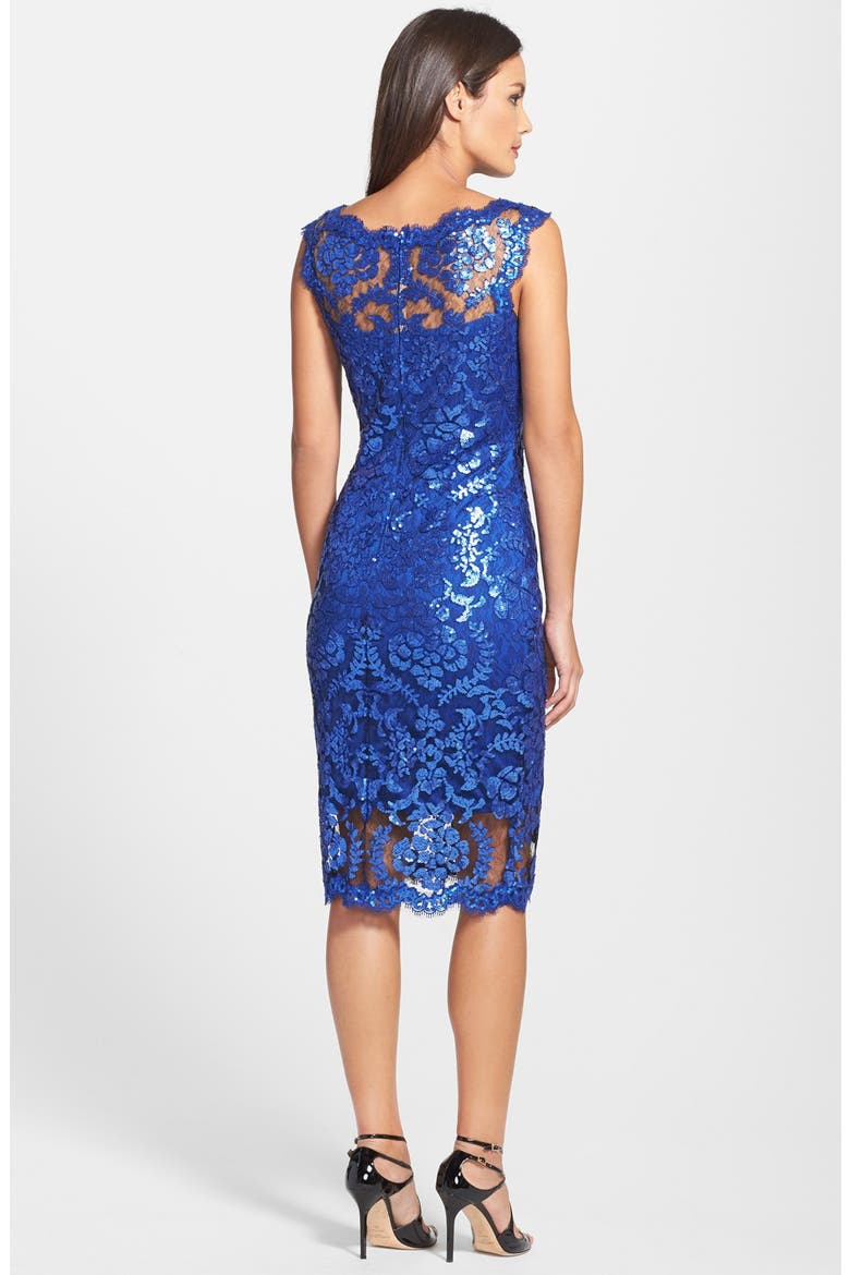 Sequin Illusion Lace Dress, Alternate, color, MYSTIC BLUE