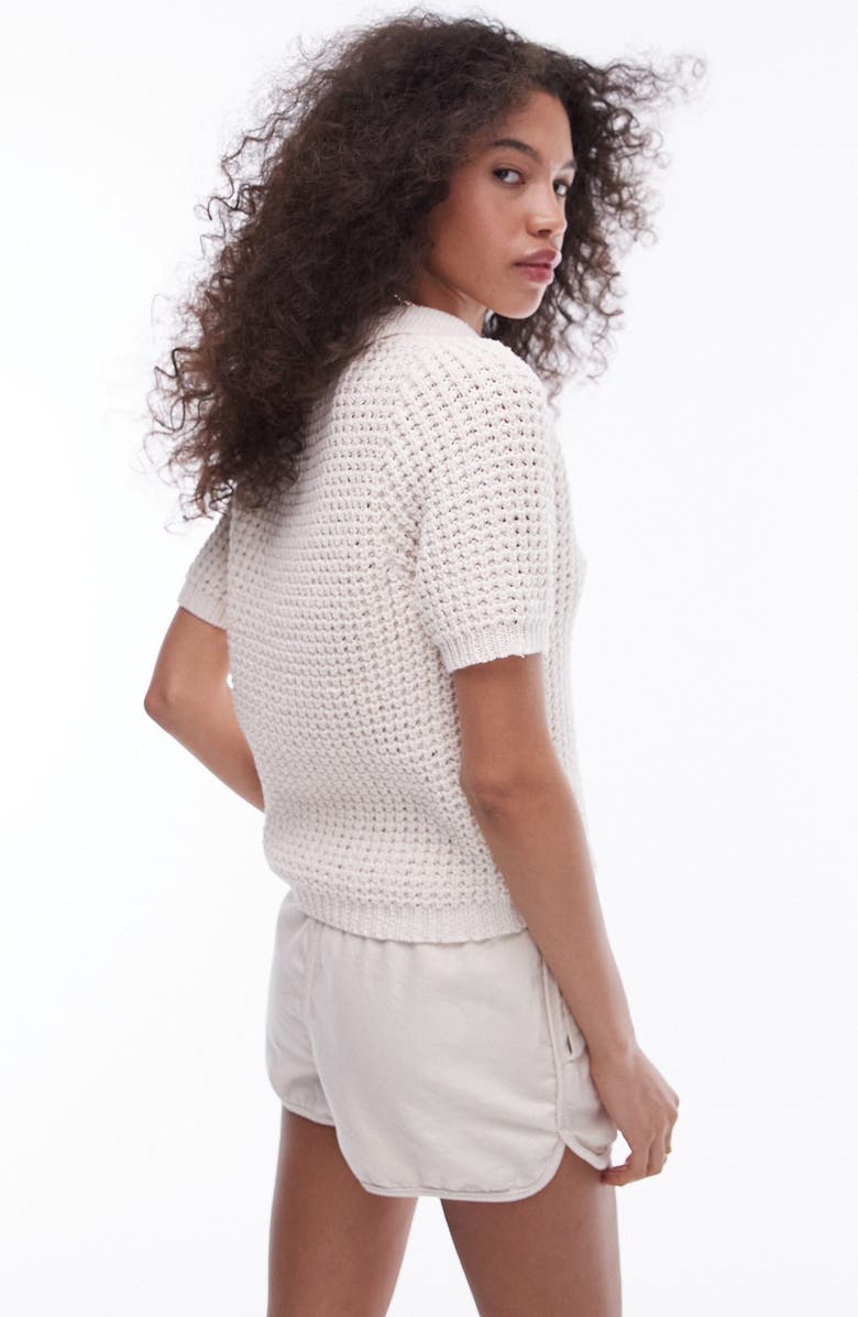 Topshop Short Sleeve Chunky Cotton Sweater, Alternate, color, Cream