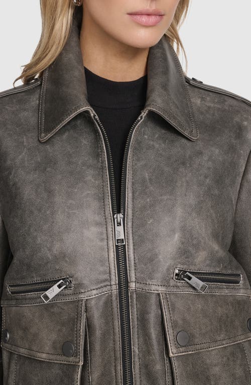 Andrew Marc Addis Aviator Leather Jacket In Gray