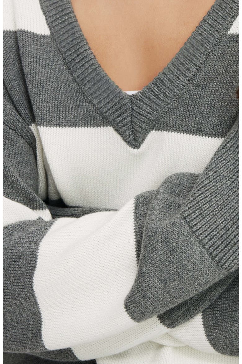 Women's Preppy V Neck Sweater, Alternate, color, Grey Stripe