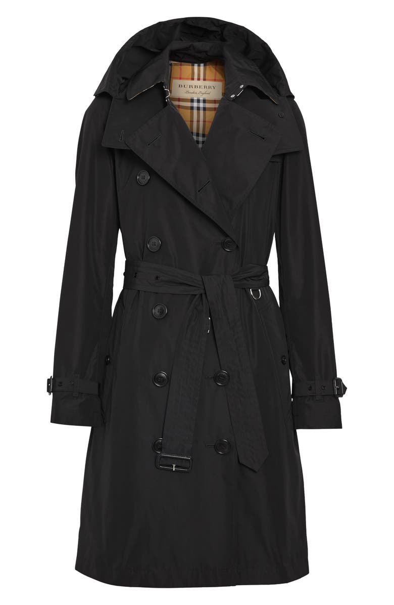 Burberry Kensington Taffeta Trench Coat with Detachable Hood, Alternate, color, 