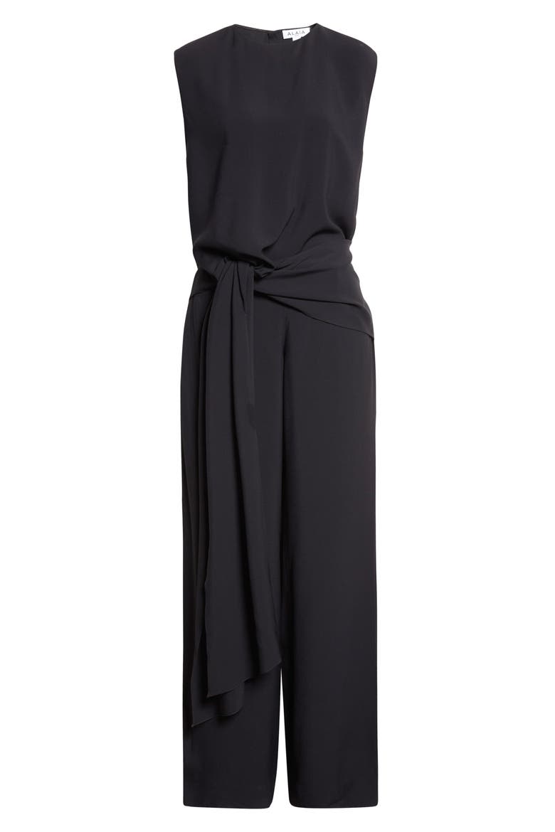 Tie Front Open Back Jersey Jumpsuit, Main, color, NOIR ALAIA