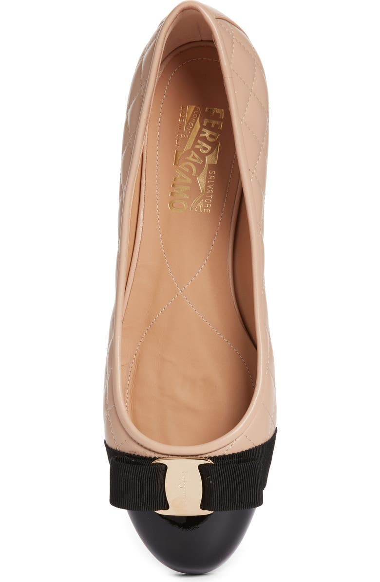 FERRAGAMO Varina Cap Toe Ballet Flat, Alternate, color, New Bisque Black Patent