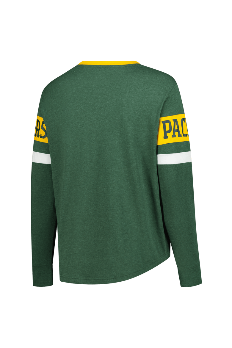 Women's New Era Green Green Bay Packers Plus Size Throwback Lace-Up Long Sleeve T-Shirt, Alternate, color, Green