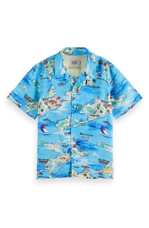Kids' Hampton Print Short Sleeve Button-Up Shirt (Big Kid)