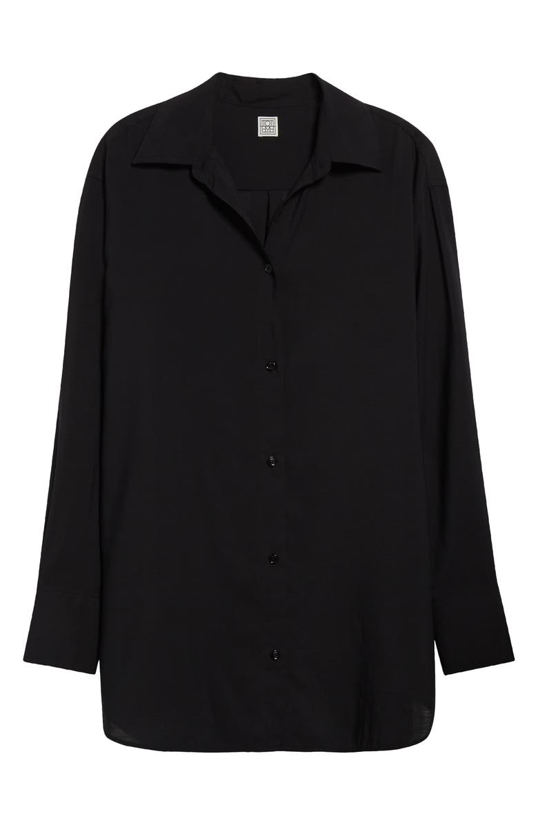TOTEME Relaxed Semisheer Wool Voile Button-Up Shirt, Main, color, Black