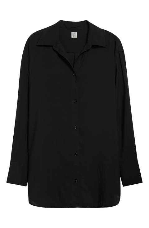 Relaxed Semisheer Wool Voile Button-Up Shirt