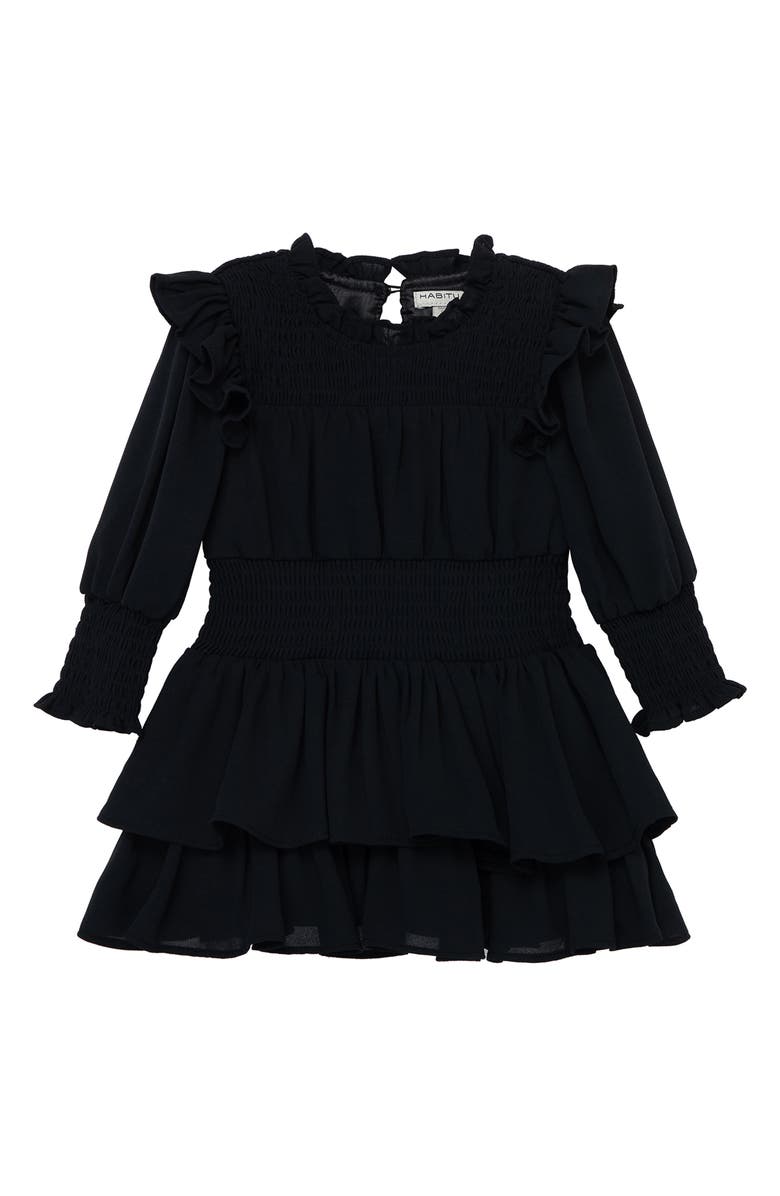 Habitual Kids Ruffle Smocked Trim Long Sleeve Drop Waist Dress, Main, color,