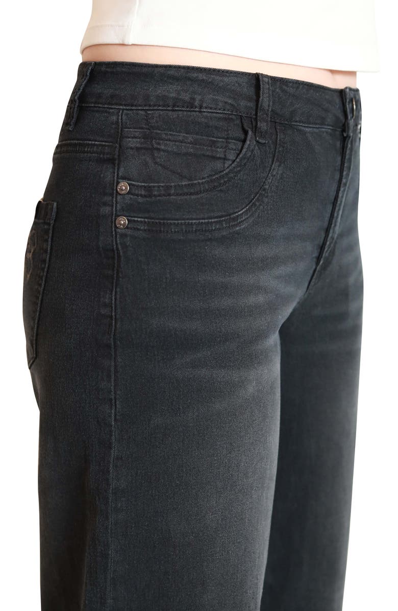 Madden Girl Bow Back Cuffed Slouchy Wide Leg Jeans, Alternate, color, Washed Black