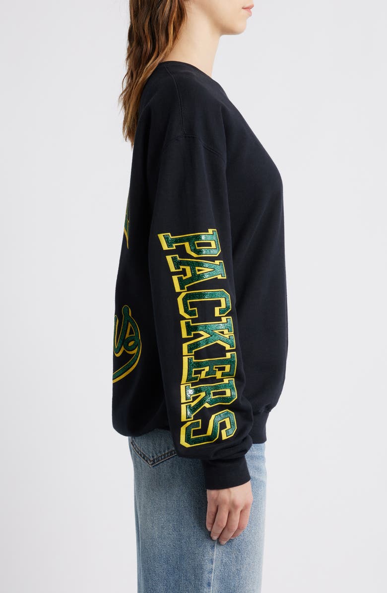 Junk Food NFL Packers Glitter Graphic Sweatshirt, Alternate, color, Black