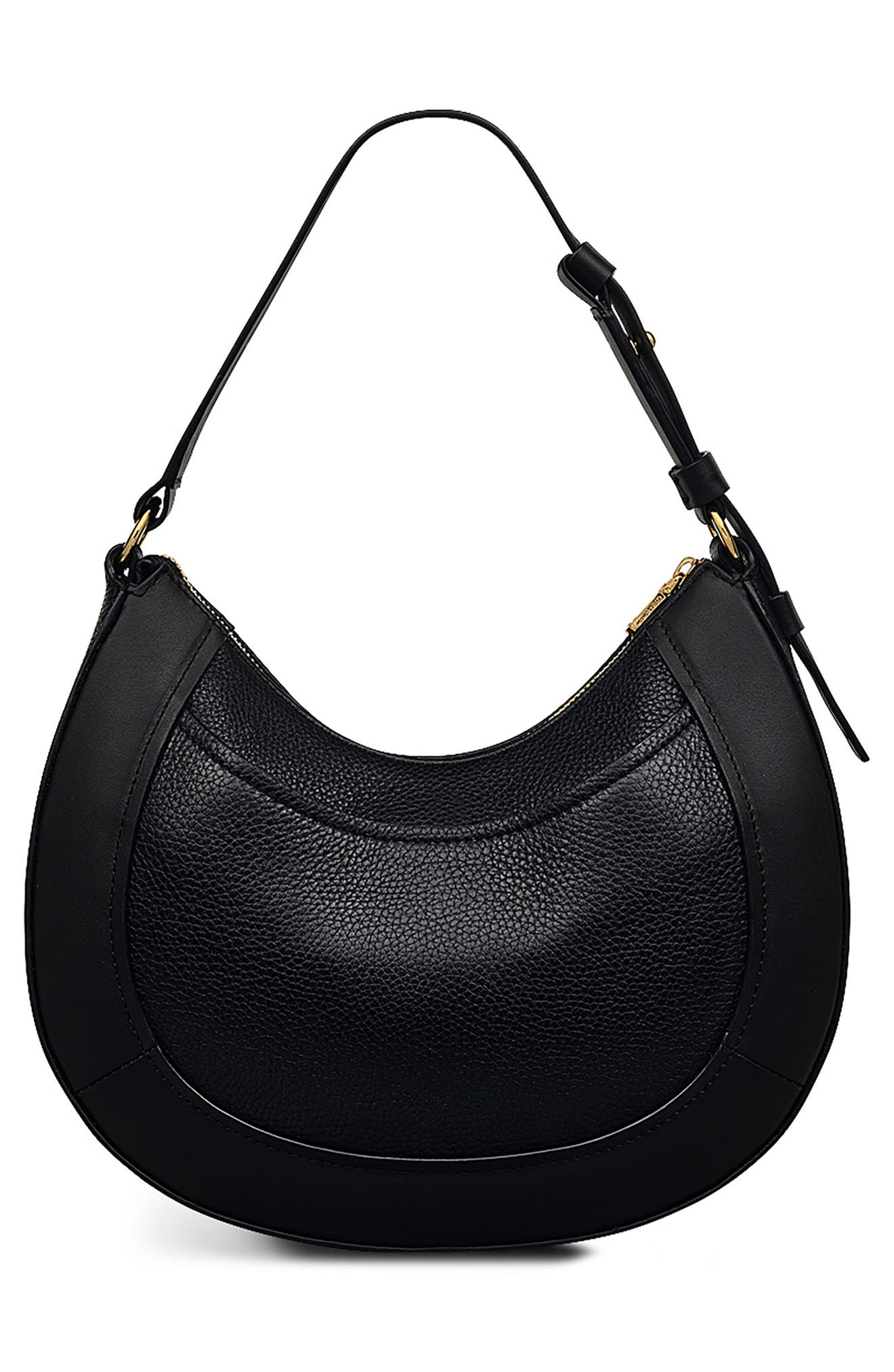 Radley Merchant Hall Small Crescent Leather Shoulder Bag, Alternate, color, Black