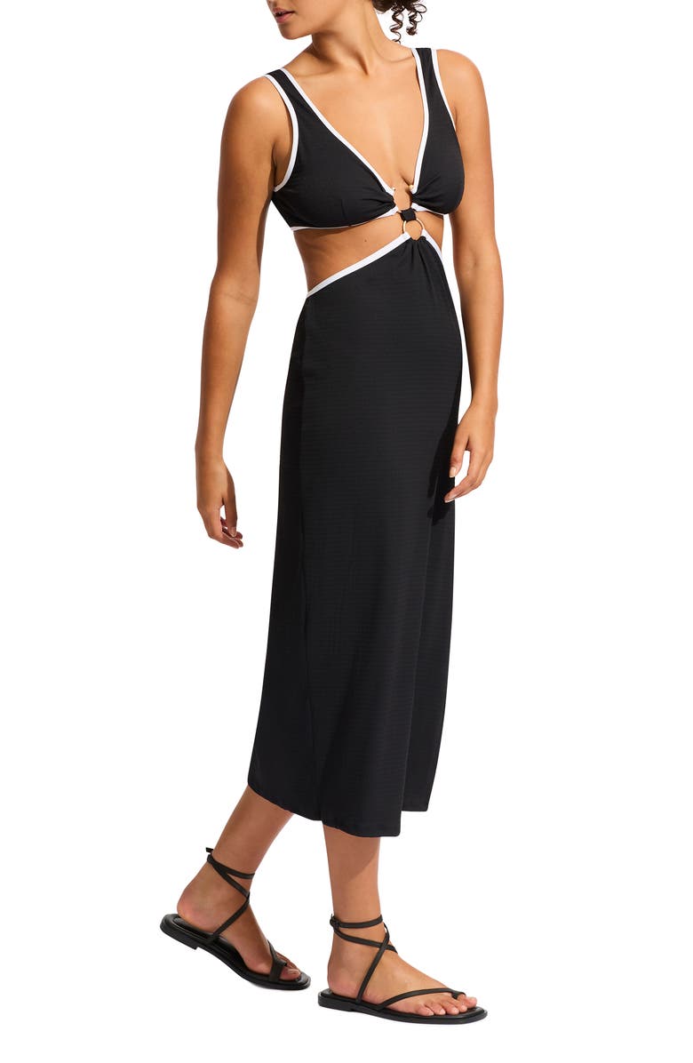 Seafolly Cutout Cover-Up Midi Dress, Alternate, color, Black