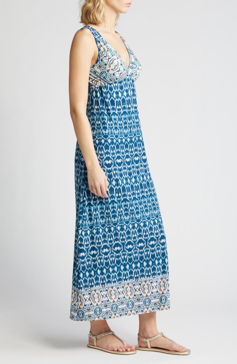 Loveappella Border Print Sleeveless Jersey Maxi Dress, Alternate, color, Teal