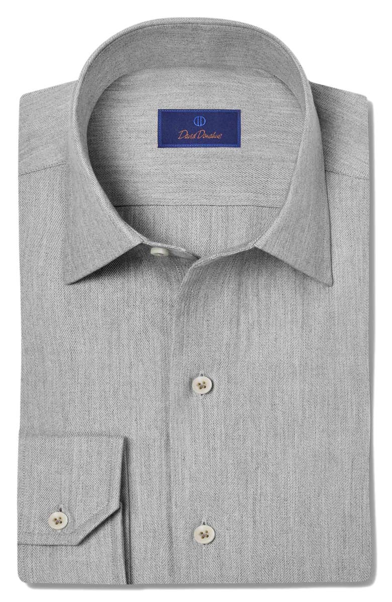 David Donahue Herringbone Cotton Blend Sport Shirt, Main, color,