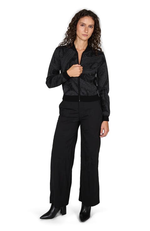 Susan Merino Wool Zip-up Jacquard Cardigan Sweater