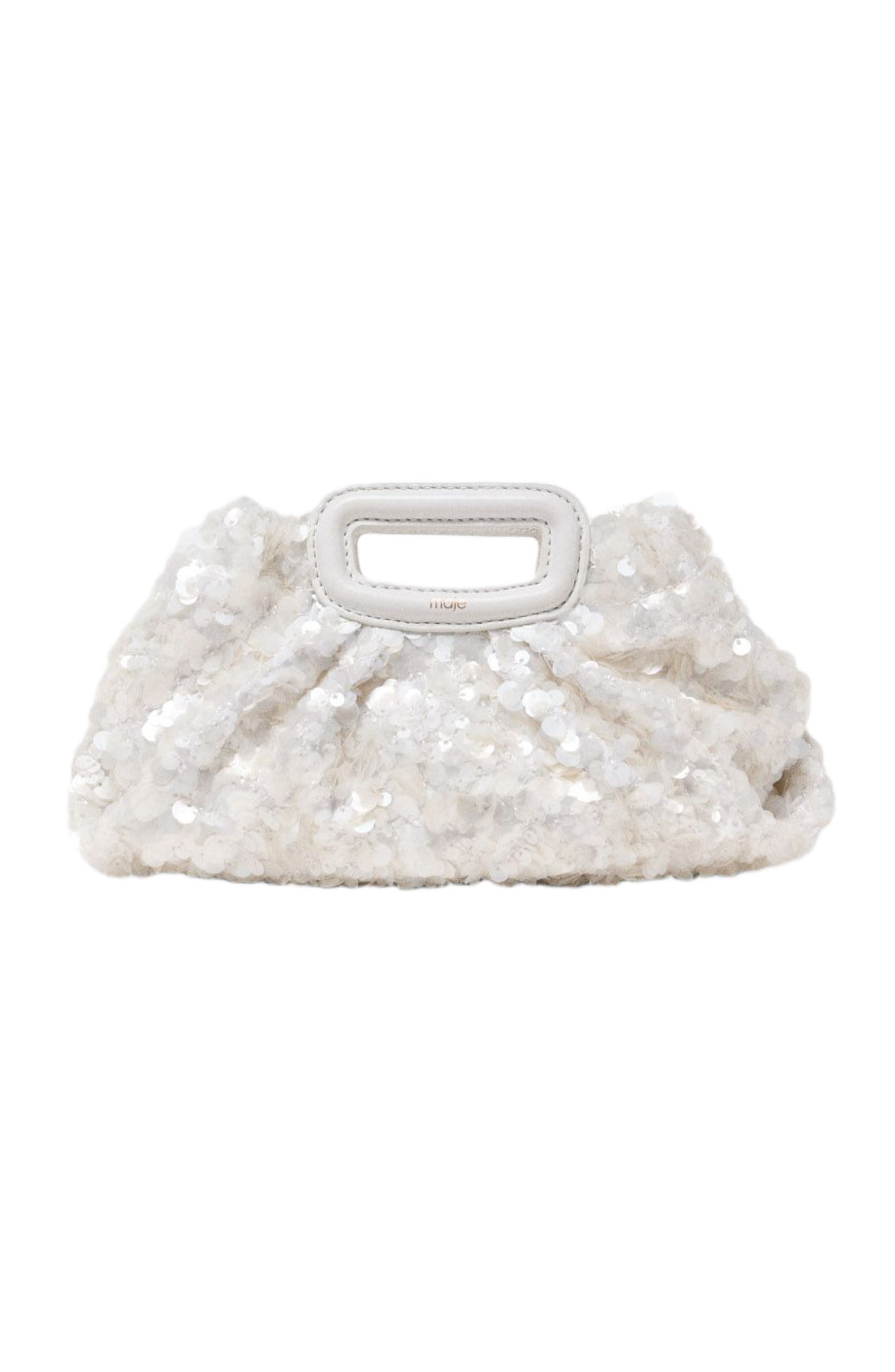 maje Sequins Milpli mini Clutch, Main, color, White