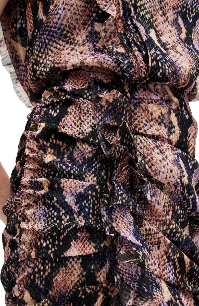 AllSaints Hali Tahoe Print Metallic Stripe Minidress, Alternate, color, Tan Brown