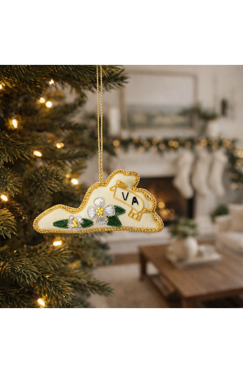 Matr Boomie Virginia State Dogwood Beaded Fabric Ornament - Embroidered, Alternate, color, Cream