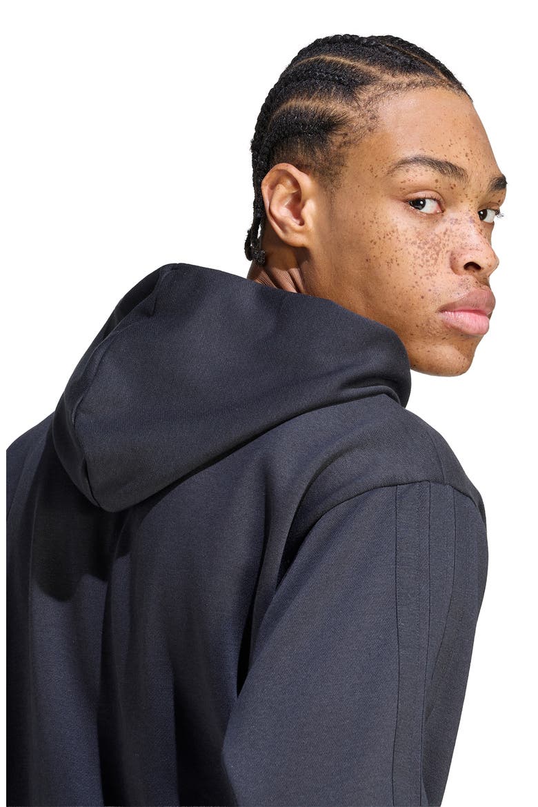 Essentials 3-Stripes Full Zip Hoodie, Alternate, color, BLACK/ BLACK