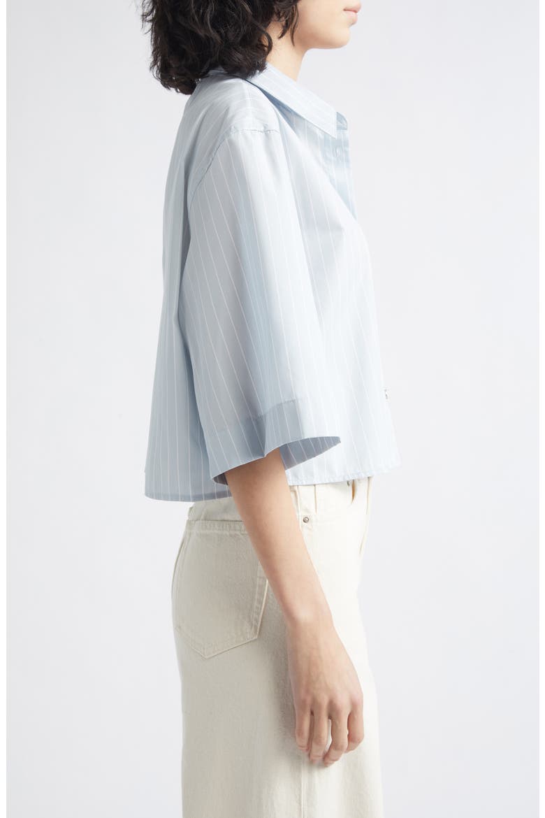 Stripe Button-Up Cotton Blend Crop Top, Alternate, color, LIGHT BLUE MULTI