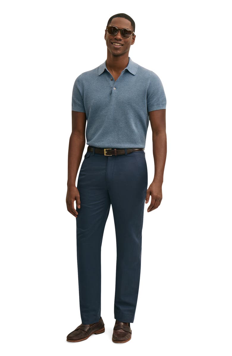 Brooks Brothers Flat Front Linen & Cotton Twill Chinos, Alternate, color, Mood Indigo