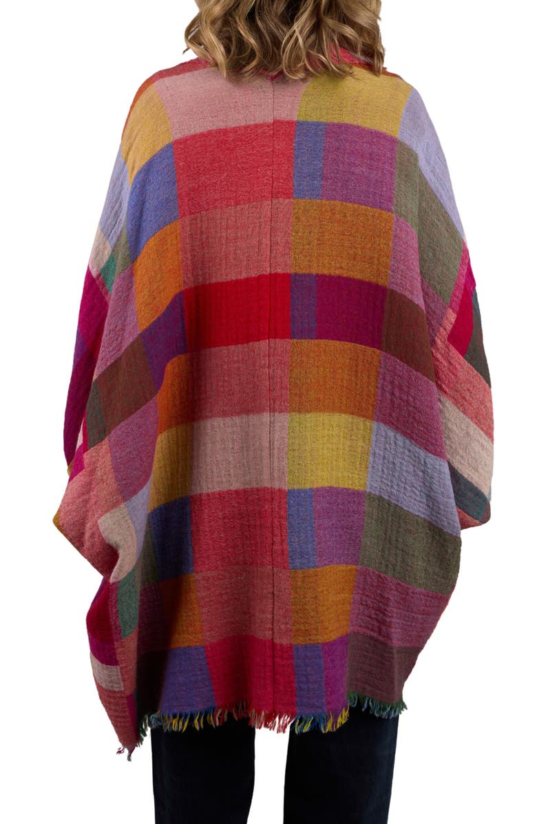 SAACHI Rainbow Plaid Wool Ruana, Alternate, color, Yellow Multi
