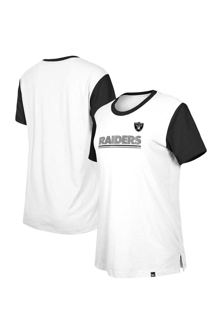 Women's New Era  White/Black Las Vegas Raiders Third Down Colorblock T-Shirt, Main, color, White