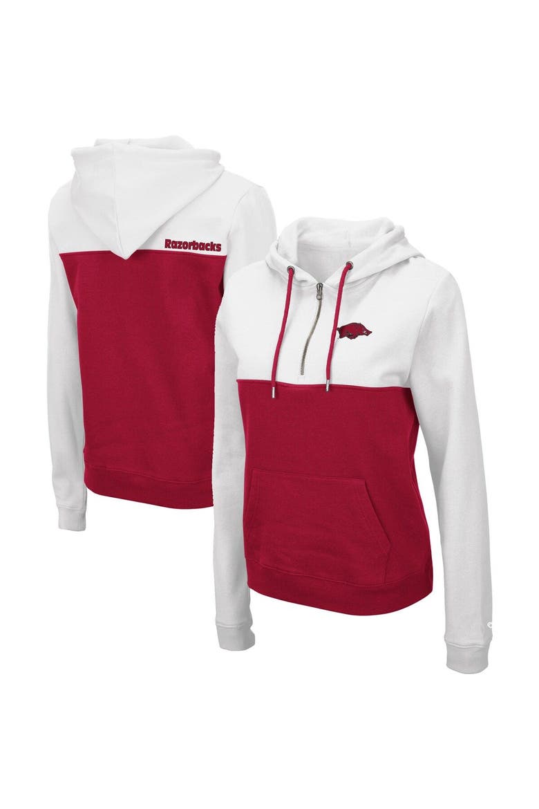 Women's Colosseum White/Cardinal Arkansas Razorbacks Aidan Lightweight Half-Zip Hoodie, Main, color, White