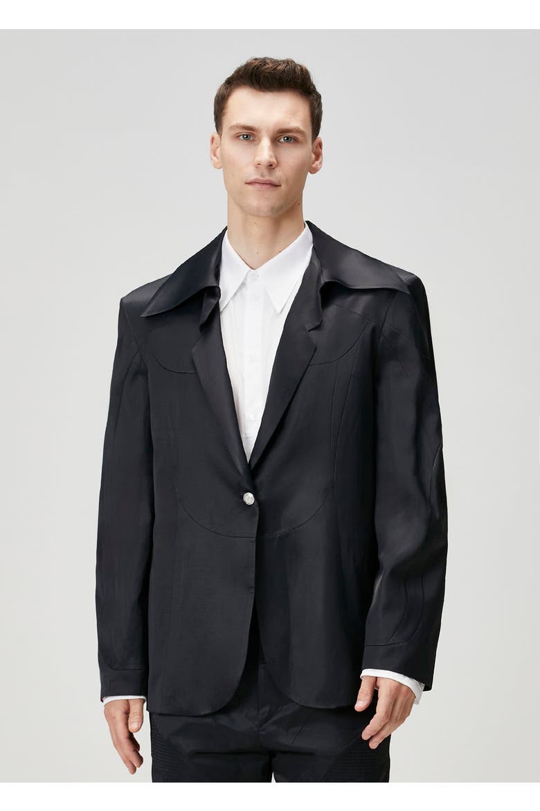 Linen & Cotton Blend Shiny Woven Men Blazer Jacket, Alternate, color, BLACK