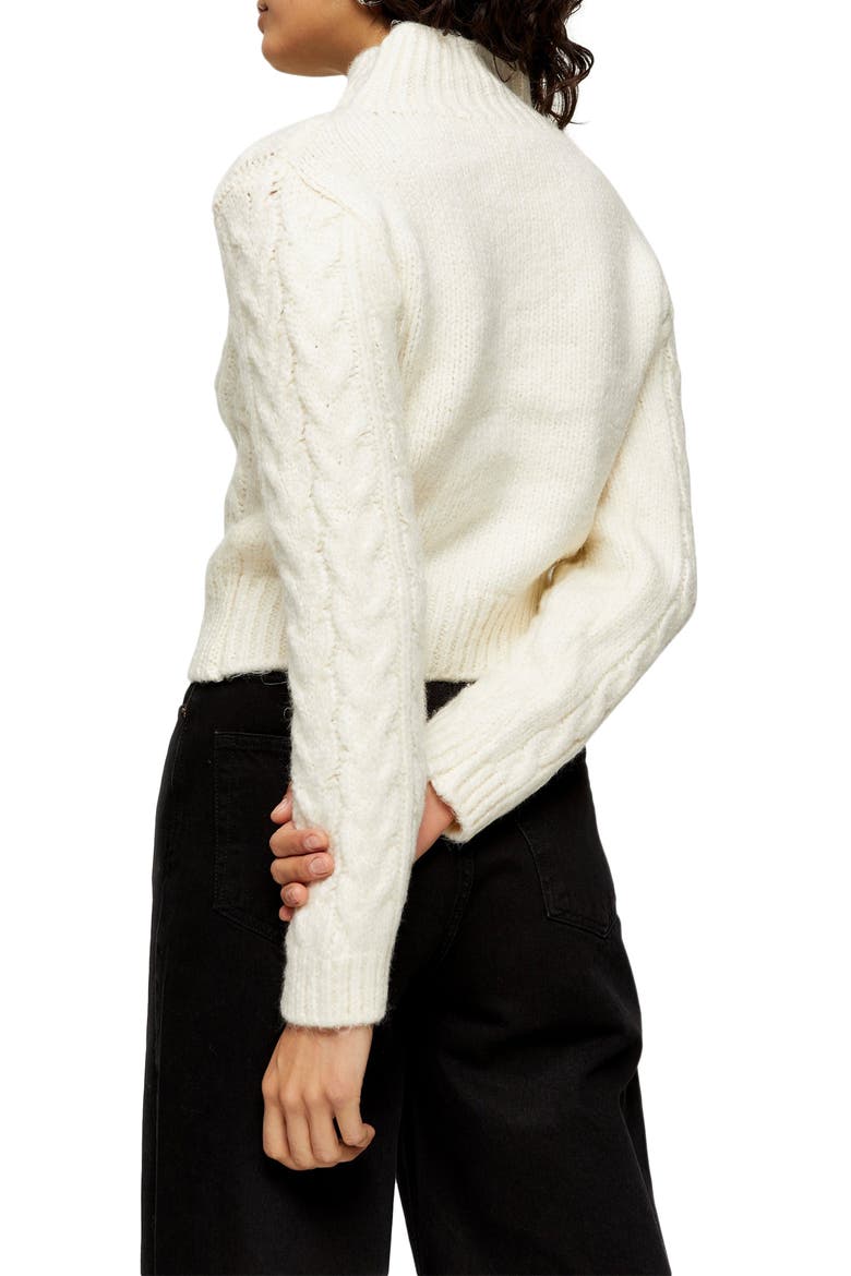 Cable Roll Crop Sweater, Alternate, color, IVORY