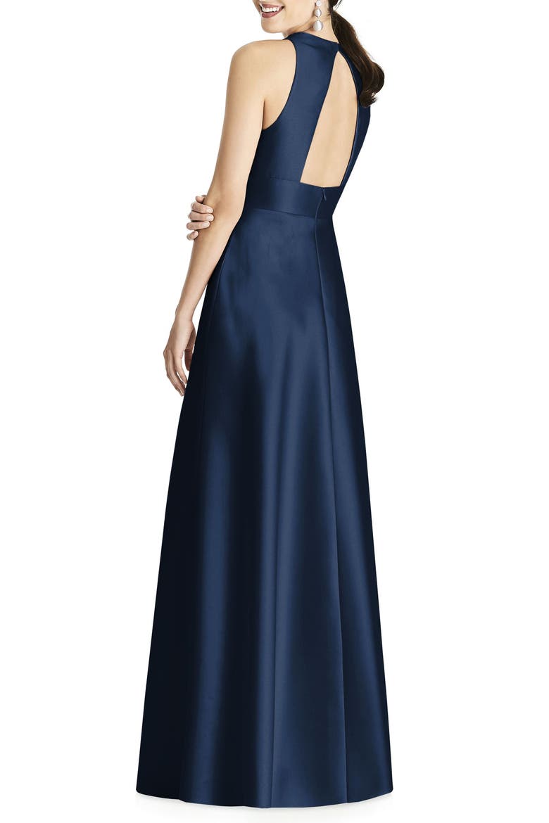 Cutout Back Satin A-Line Gown, Alternate, color, MIDNIGHT