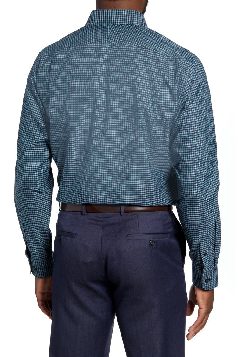 Trim Fit Non-Iron Check Dress Shirt, Alternate, color, TEAL PEACOCK