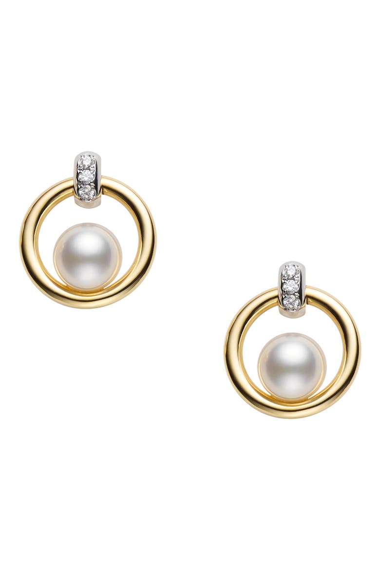 Cultured Pearl Circle Earrings, Main, color, YELLOW GOLD/ WHITE GOLD