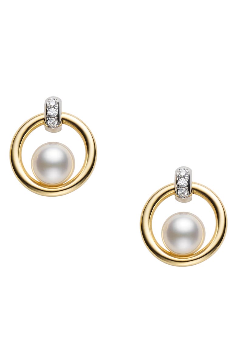 Mikimoto Cultured Pearl Circle Earrings, Main, color, Yellow Gold/ White Gold
