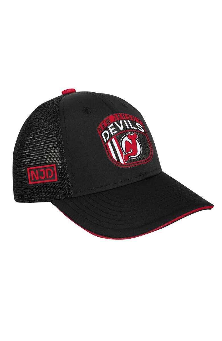 FANATICS Youth Fanatics Red New Jersey Devils 2024 NHL Draft On Stage Trucker Adjustable Hat, Main, color, Black