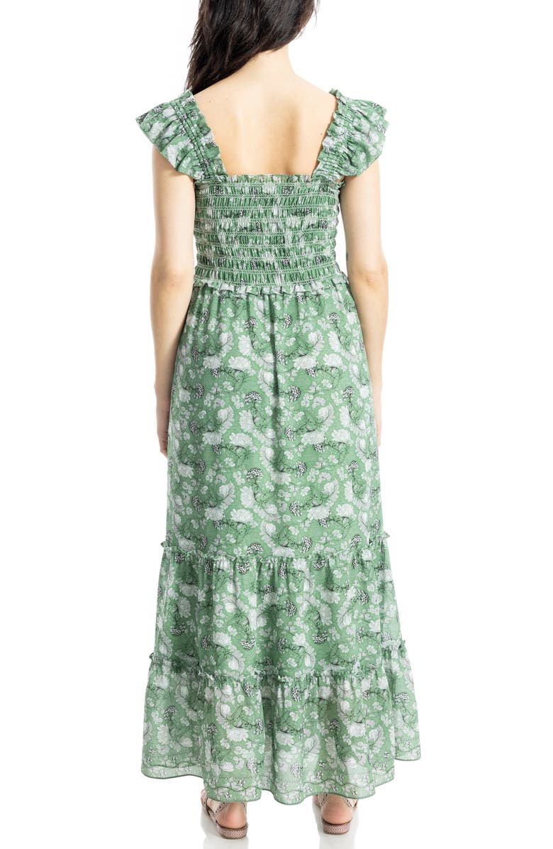 MAX STUDIO Smocked Tiered Maxi Dress, Alternate, color, Green Vintage Berry Toile