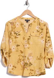 VIVID AURA Roll-Tab Sleeved Knit Top