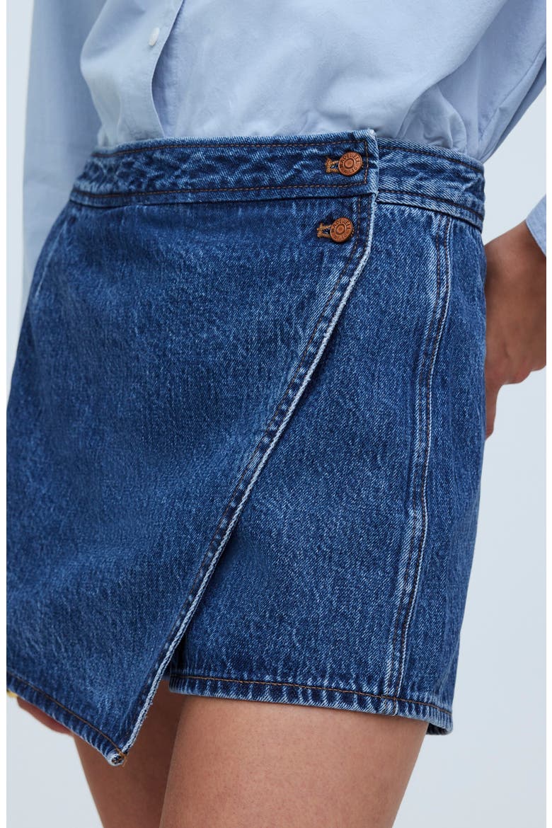 Denim Wrap Miniskort, Alternate, color, HAWORTH WASH