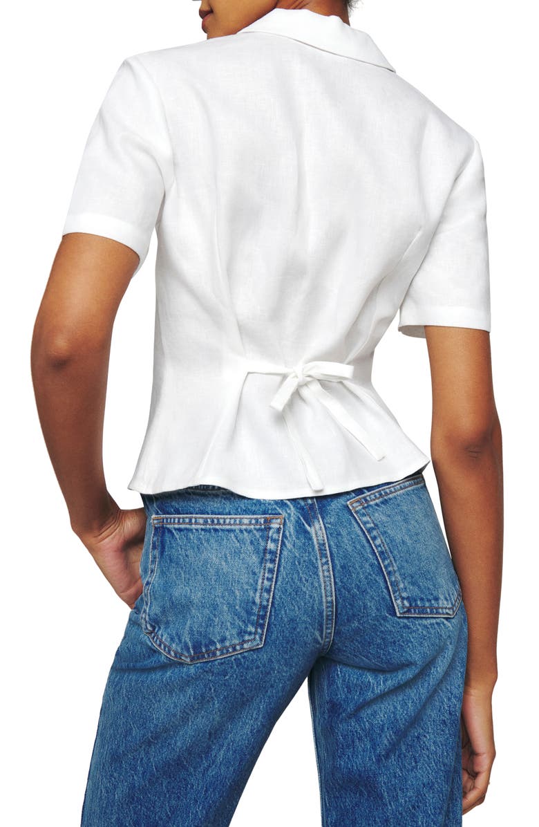 Reformation Short Sleeve Linen Button-Up Shirt, Alternate, color, 